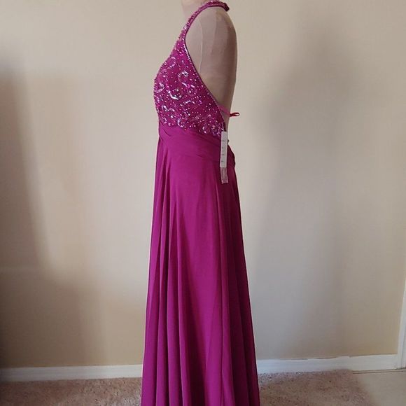 (3) NWT Beautiful Fuchsia Long Gown by Wow Style 8034 - Picture 2 of 5